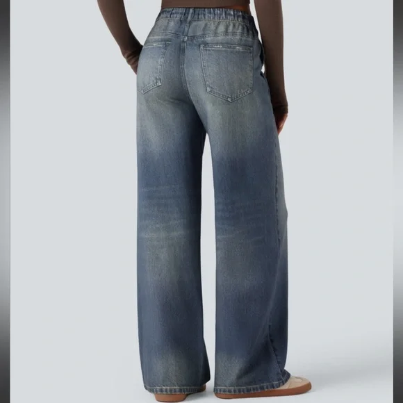 HALARA Wide-Leg Sweat Pant Jeans in Dark Blue Fade - Picture 2 of 12